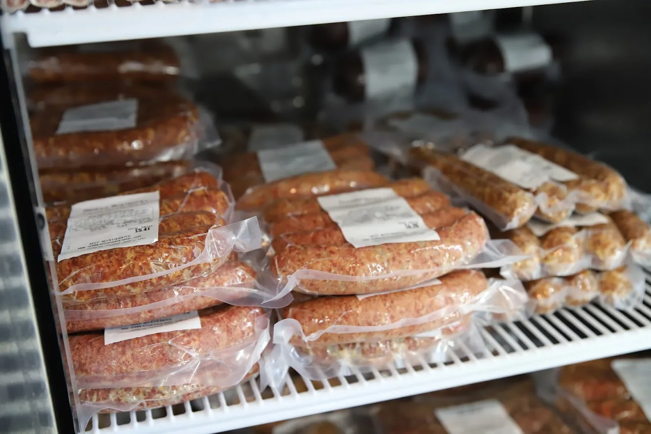 Vacuum-sealed sausages ready for pickup